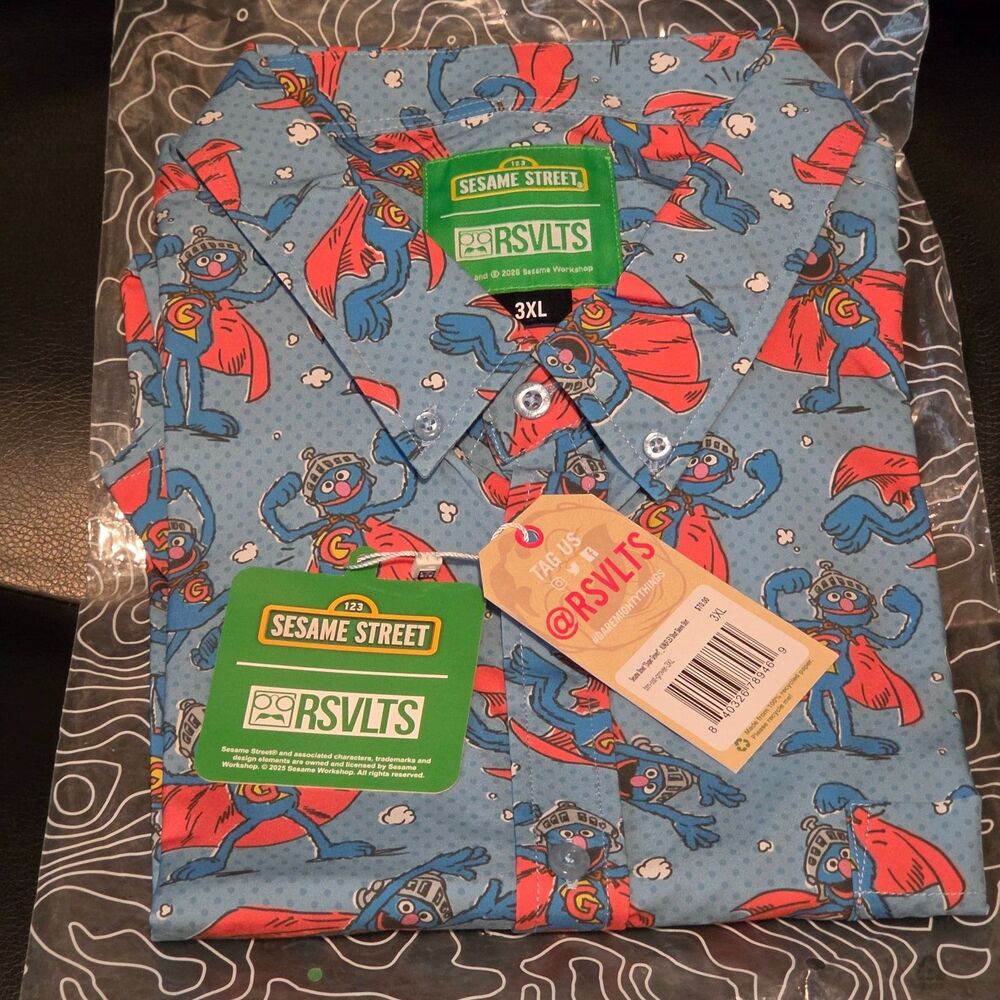 RSVLTS 3XL Mens Sesame Street "Super Grover" NWT